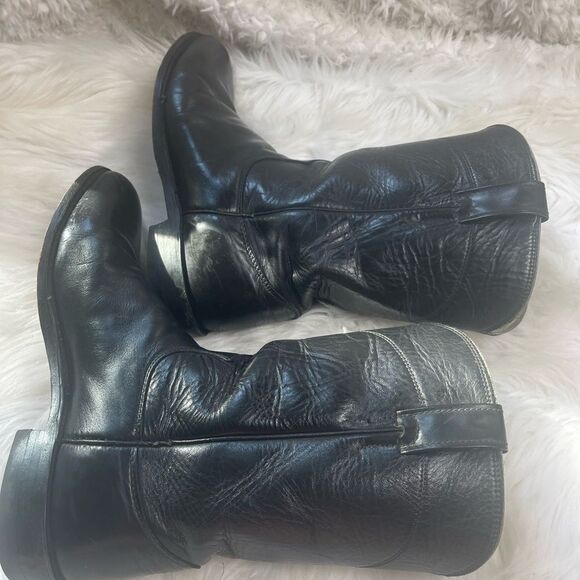 Vintage Justin Classic Black Roper USA Style 3133 Cowboy Boots Mens Size 8 - Picture 9 of 15